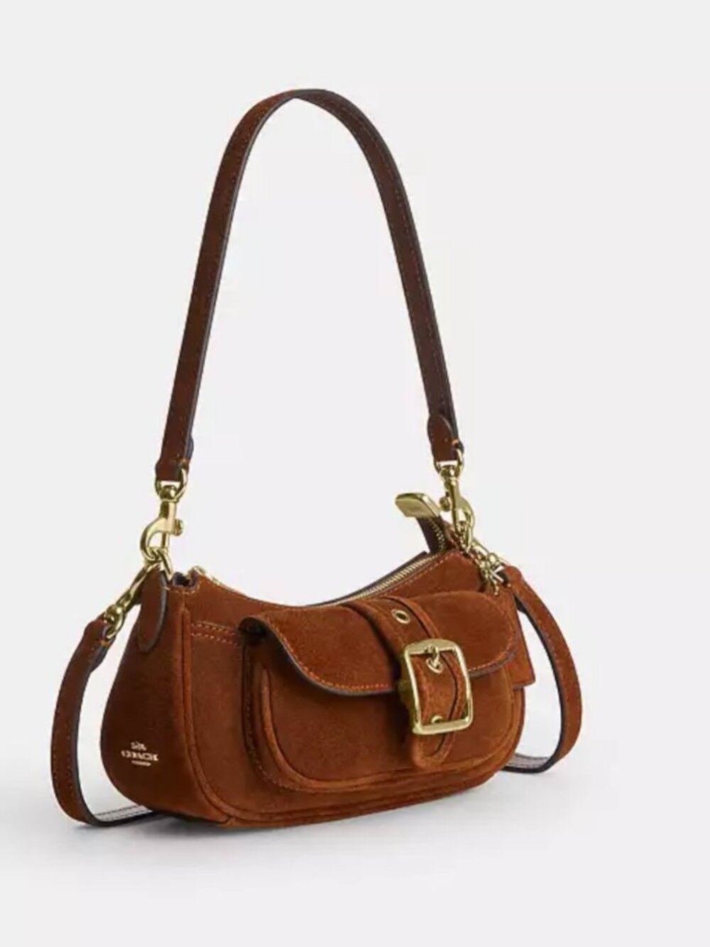COACH ashton mini shoulder bag. suede/gold /warm brown. item # cfa50. - Picture 5 of 16
